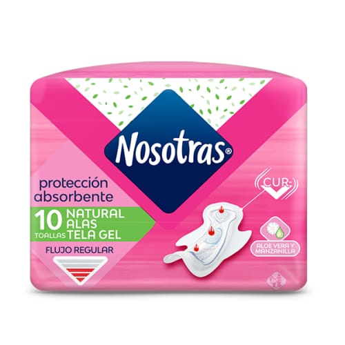 TOALLAS HIGIENICAS NOSOTRAS NATURAL ALAS  CON  ALOE VERA x 10 und