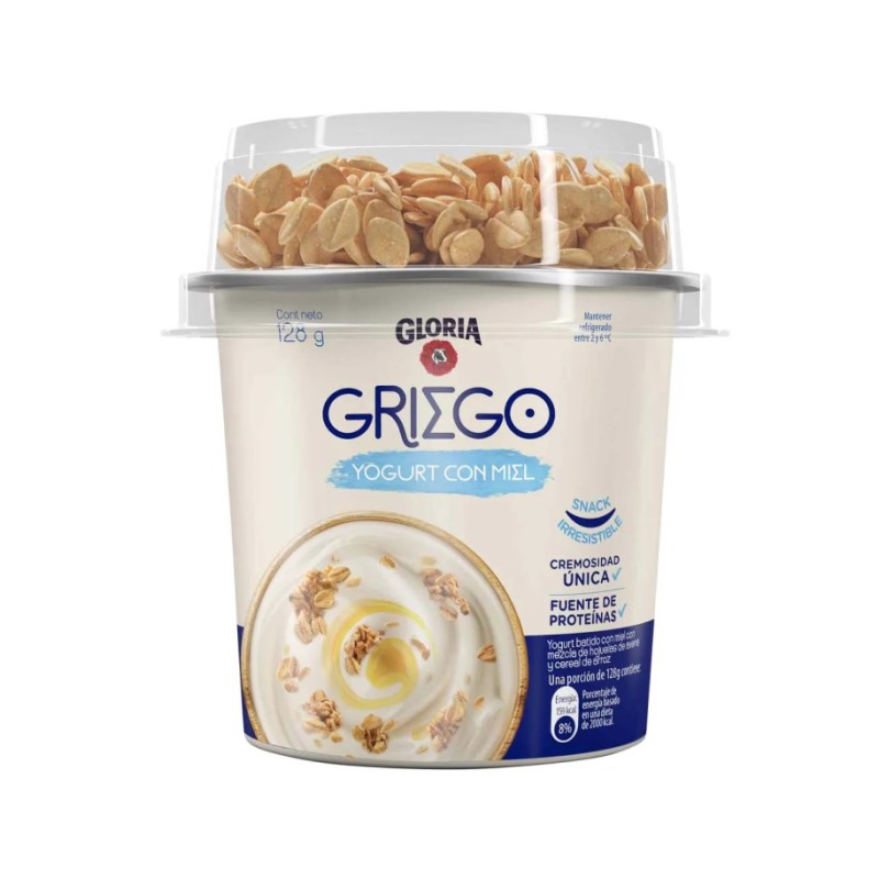 YOGURT GRIEGO GLORIA CON CEREAL Y MIEL VASO  X 128G 